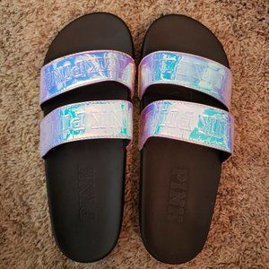 PINK Silver Holographic Slides NWOT Size L Rare